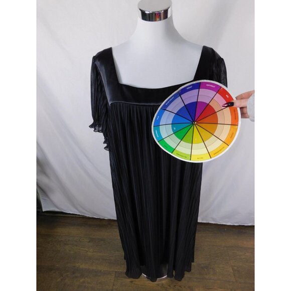 Sunhee Woman Black Pleated Midi Dress 22W - Square Neck Flutter Sleeve - Excelle - Picture 9 of 12